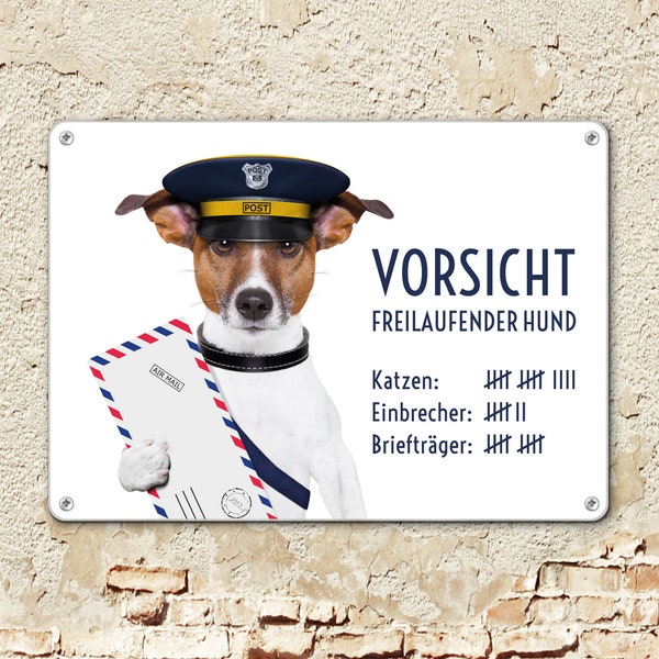 Vorsicht freilaufender Hund Achtung Hundeschild Edelstahl Warnschild Postbote Jack Russell