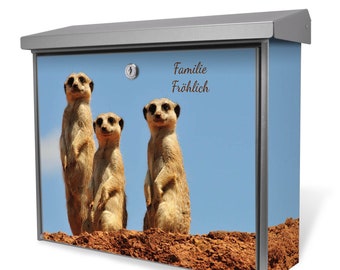 Burg-Wächter stainless steel mailbox with its own name Motif MEERKAT FAMILY