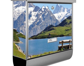 Stainless steel mailbox from Burg-Wächter with newspaper compartment and motif ALPEN