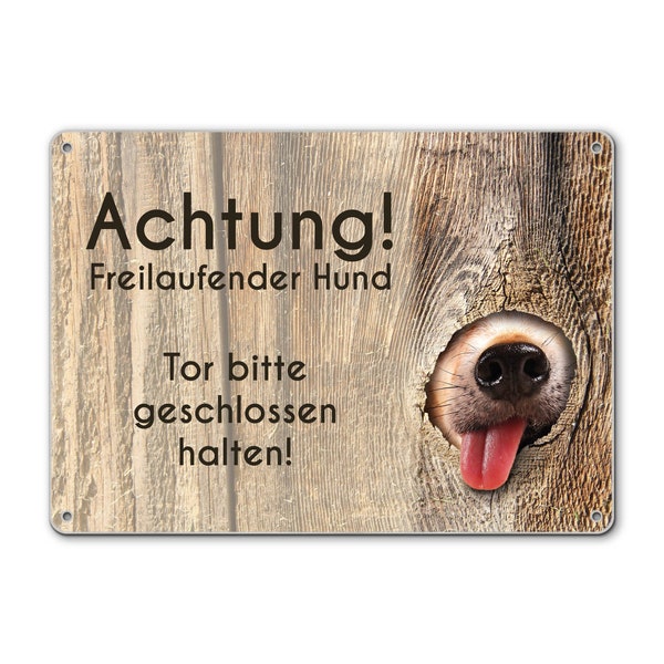 Vorsicht freilaufender Hund Achtung Hundeschild Edelstahl Warnschild Hundeschnauze Wachhund Holz