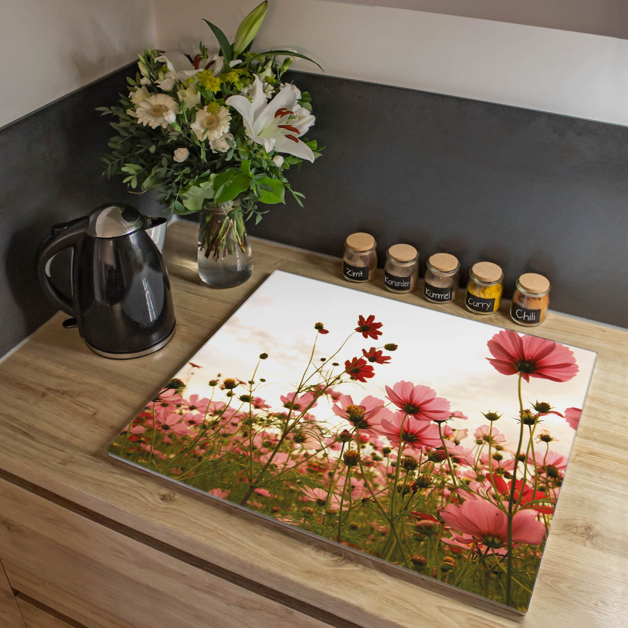 Glass stove cover plate from banjado 60 x 52 cm with motif SCHMUCKKÖRBCHEN