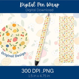 Fruit Digital Pen Wrap | High Quality Seamless | Pen Digital Template | Epoxy Resin Pens Waterslide Printable Vinyl UVDTF Files | Summer Pen