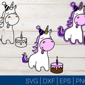 Happy Birthday Unicorn, Birthday Cake, Cute Birthday Unicorn, Svg, Png, Eps, Dxf