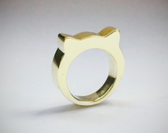 Handmade brass cat ears ring.
