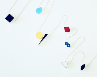 Color necklace. Handmade Sterling Silver and resin Geometric shape, Different color.