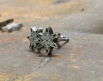Engraved star sterling silver stud earrings, handmade. Beautiful silver studs. Handmade studs.