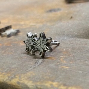 Engraved Star Sterling Silver Stud Earrings, Handmade Six points star