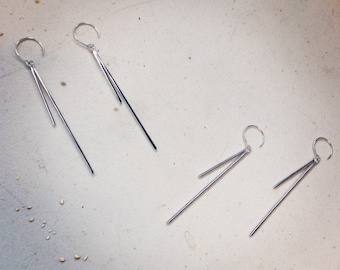 Handmade sterling silver long bars earrings, light and stylish.