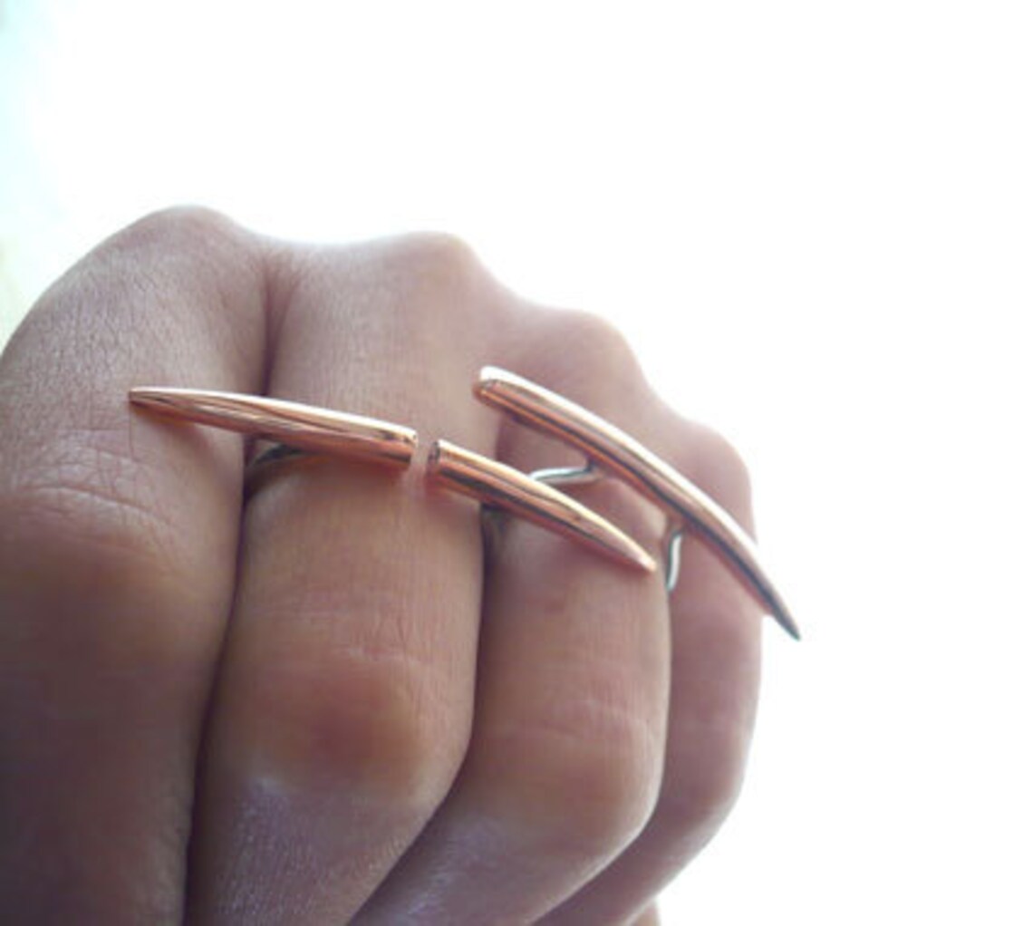 Long Bar Ring. Handmade Sterling Silver and Copper Mixed Etsy