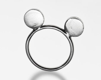 Handmade recycled silver Mickey mouse ring.