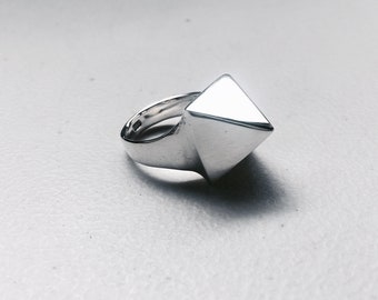 Handmade sterling silver solid pyramid ring.