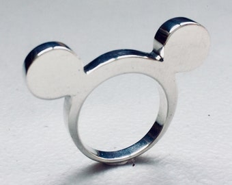 Handmade solid sterling silver Mickey mouse ring.