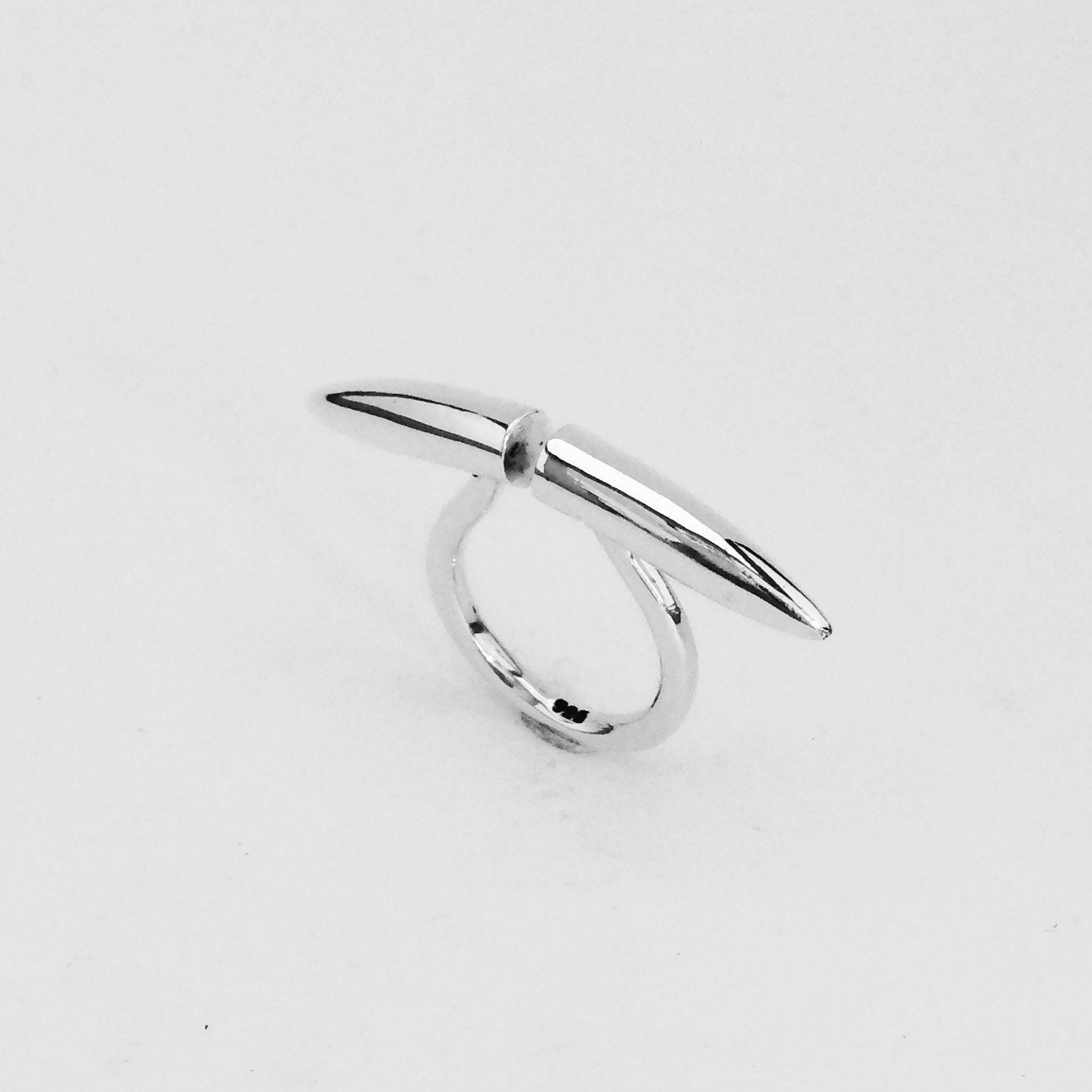 Long Open Bar Ring. Handmade Sterling Silver Ring. Moon Horns | Etsy