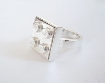 Handmade solid sterling silver ring with brick casted in sterling silver