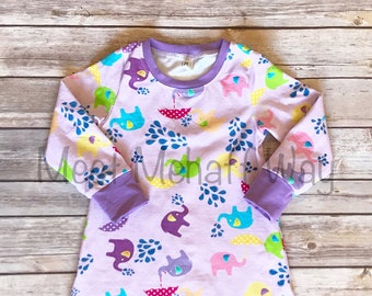 READY-TO-SHIP -- Long Sleeve Lavender Elephant Play Dress -- Size 2T