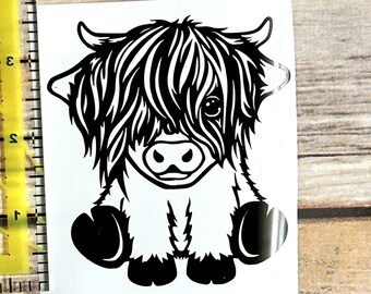 Baby Scottish Highland Cow Vinyl Decal -- Pick Your Size