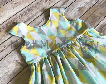 READY-TO-SHIP -- Flawed/Discounted Geometric Dress -- Size 2 -- Girls Scoop Back Dress