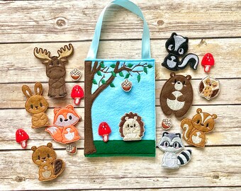 READY-TO-SHIP --Embroidered Forest Friends Finger Puppet Set -- Choose Your Puppets + Pocket Scene