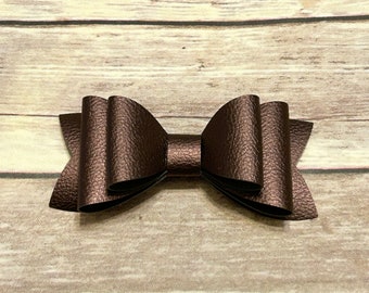 Brown Faux Leather Bow on Clip