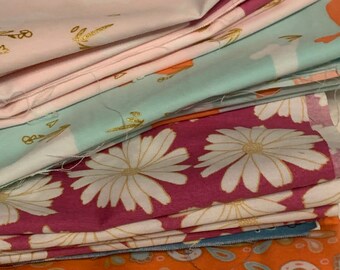 Fabric Scrap Pack Art Gallery Fabrics Pink Purple Teal Coral Girls Childrens  Quilting Sewing