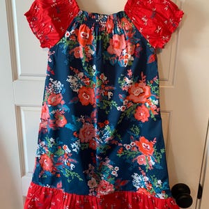 Girls Peasant Dress Boutique Ruffle Dress Red Blue Floral sizes 2- 10