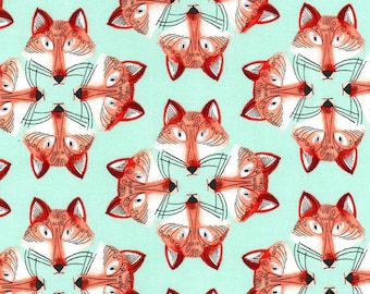 Michael Miller Fabric Foxy Fellas Out Foxed in Mist Cotton Fabric