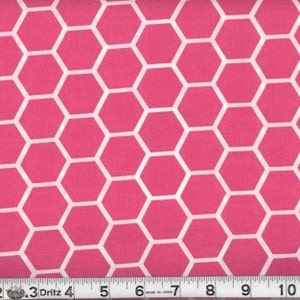 Fabric Honeycomb White on Flamingo Pink White Flamingo Pink Hexagon Cotton 1 Yard