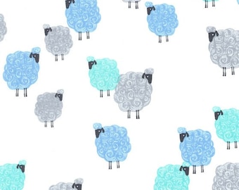 Michael Miller Fabric Eyes on Ewe Baa Baa Baby in Blue Cotton Fabric