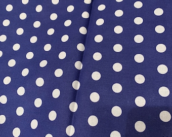 Fabric Little Dots White on Navy Blue Polka Dot Fabric Cotton 1 Yard