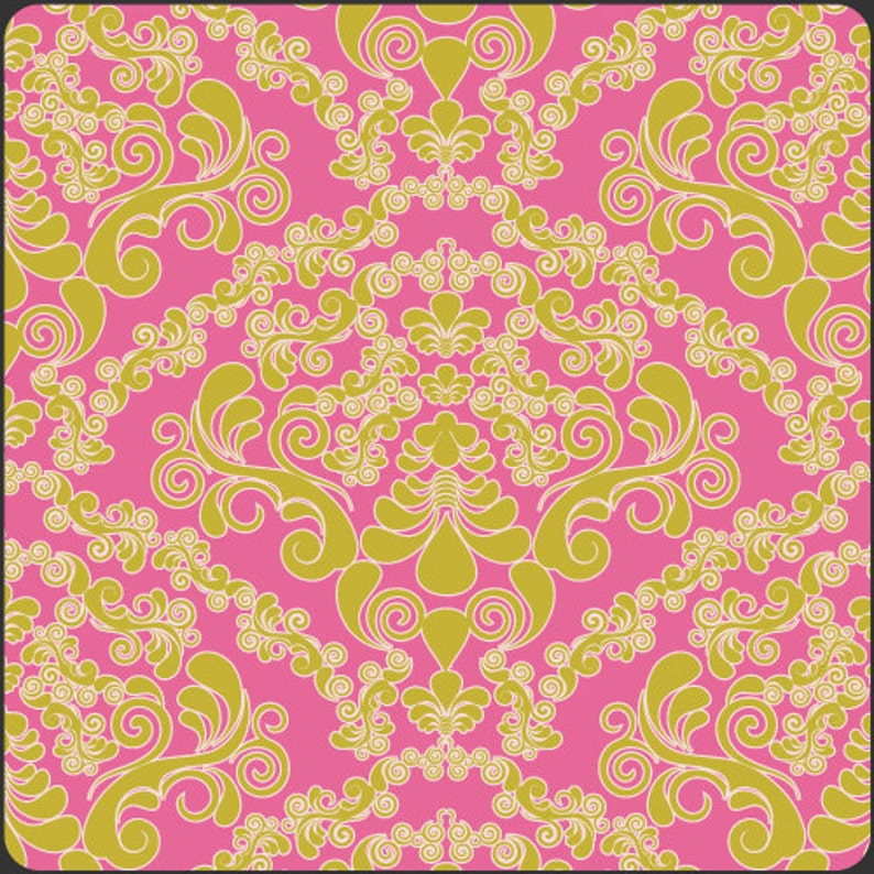 Fabric Mademoiselle Green 'Dreaming in French' Pat Bravo Art Gallery Fabrics Damask Pink Yellow Green image 1
