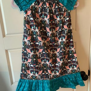 Girls Peasant Dress Unicorn Boutique Ruffle Dress Teal Blue coral  Floral sizes 2- 10