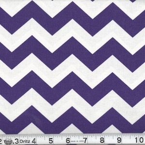May include: Purple and white chevron fabric. The fabric has a repeating pattern of alternating purple and white zigzags.