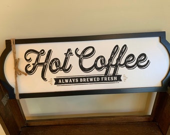 Sign ‘Hot Coffee ’ Wood Wall Hanging Decor Modern Farmhouse Kitchen Decor coffee bar sign