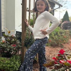 Girls Ruffle Pants Floral Denim Boutique Ruffle Pants
