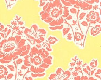 Secret Garden 'Fresh Cut Flowers' in Poppy Sandi Henderson Michael Miller Fabrics Destash yellow coral cotton fabric