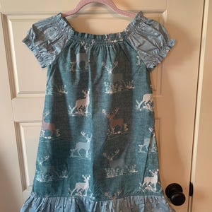 Girls Peasant Dress Boutique Ruffle Dress deer woodland blue sizes 2- 10