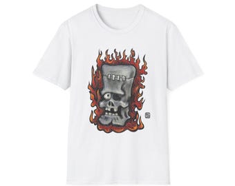Flaming Skull Ukiyo-e Art T-Shirt | Japanese Traditional Beatnik Design