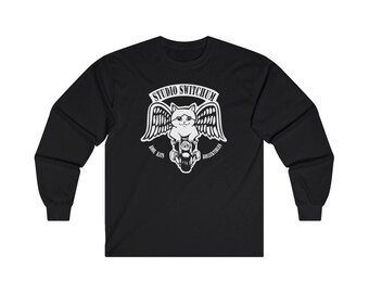 Studio Switchum Logo Long Sleeve Tee - Cat and Motorcycle Design