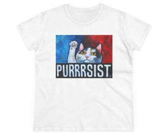 Purrrsist Cat Paw Raised Tee | Activist Cat Illustration Shirt