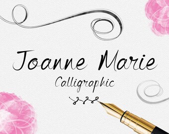 Digital font - Calligraphy font, Joanne Marie Calligraphic font. elegant typeface. Wedding font. Can be used for a photography logo Monogram