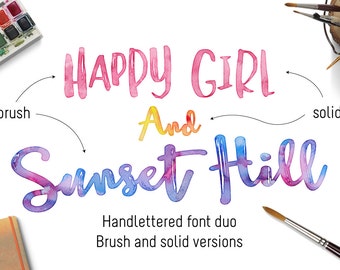 Digital fonts - Brush Script Font - handlettered font - Sunset Hill font - Wedding font - Can be used for a photography logo Monogram