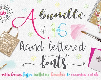 Font bundle Script fonts for hand lettering - Calligraphy font including handlettered fonts - logo designs - patterns - cards - brushes