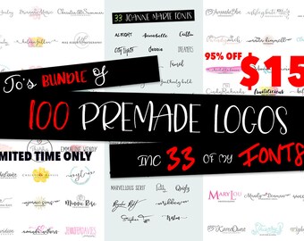Font Bundle logo bundle - 100 Logos and 33 Fonts - Script fonts Script Calligraphy Font - watercolor premade logo design