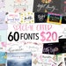 Font bundle - 60 Script fonts including hand lettered fonts and calligraphy fonts. Fonts which can be used for photography logo designs
