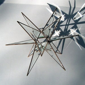 Large 14-inch Clear Beveled Glass 12 Point Star, Moravian Stained Glass Star, Leaded Glass 3-D Star, North Star, Star of Bethlehem, Decor