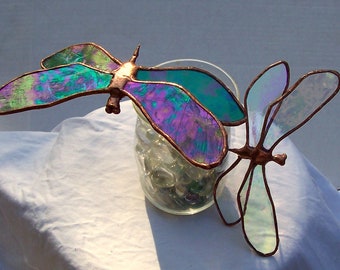 Green Stained Glass Dragonfly Dragon Fly Transformation with Recycled Nail