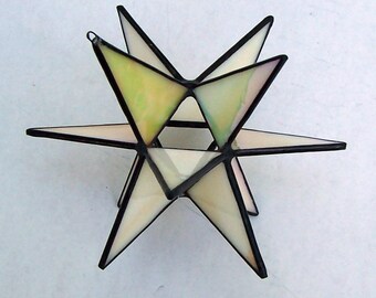Sun Catcher 8 Hanging Moravian Star Stained Glass 3D Star X/'mas Gift 12 Point Stars Iridescent Red Star Christmas Star Ornament