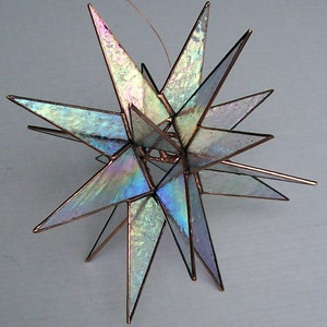 Lg. Stained Glass Tree Topper, Copper Iridescent Clear Glass, 18 Point Moravian Christmas Star of Bethlehem Ornament