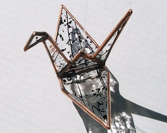 Black Iridescent Stained Glass Origami Crane, Tsuru, Symbol of Peace, Prosperity, Fidelity, Longevity, Home Decor, Wedding /Get Well Gift