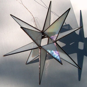 Lg. Stained Glass Tree Topper, Copper Finish Iridescent White Glass, Moravian Star, Christmas Star Ornament, Gift